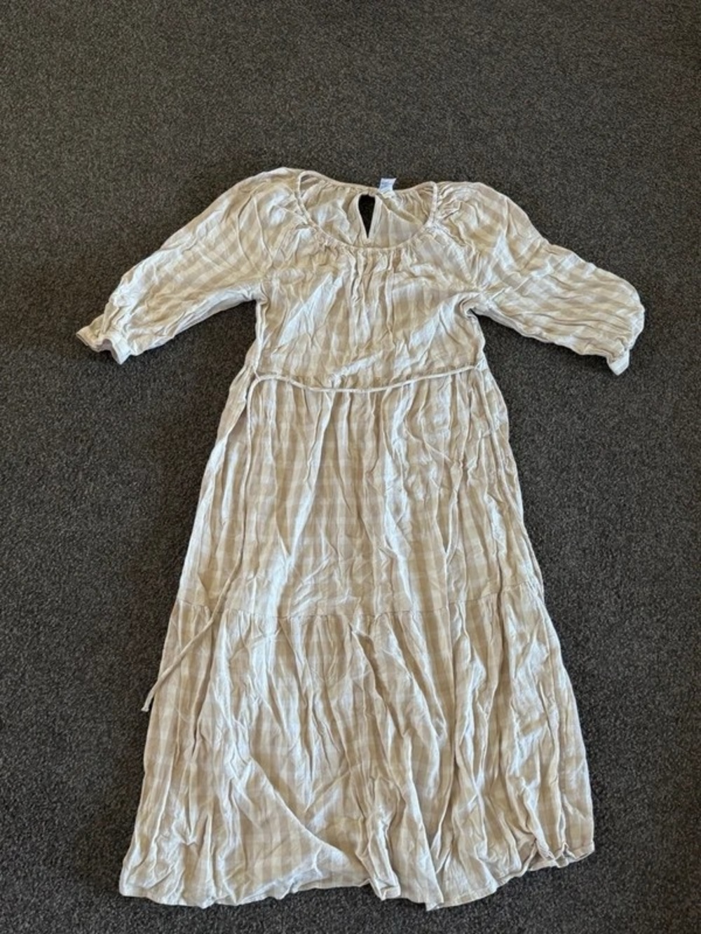 Women's Cream Striped Midi Dress with Waist Tie